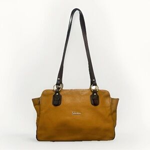 Valentina Pebbled Leather Vintage Shoulder Bag Mustard Brown Made in Italy Retro